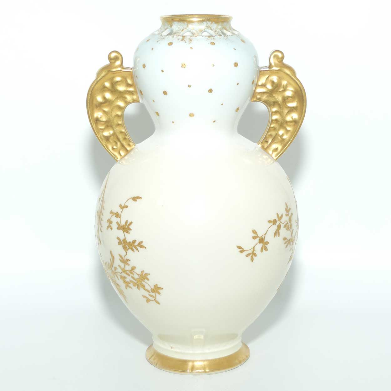 Late 19th Century French Sevres style waisted vase with reticulated rim and gilt handles