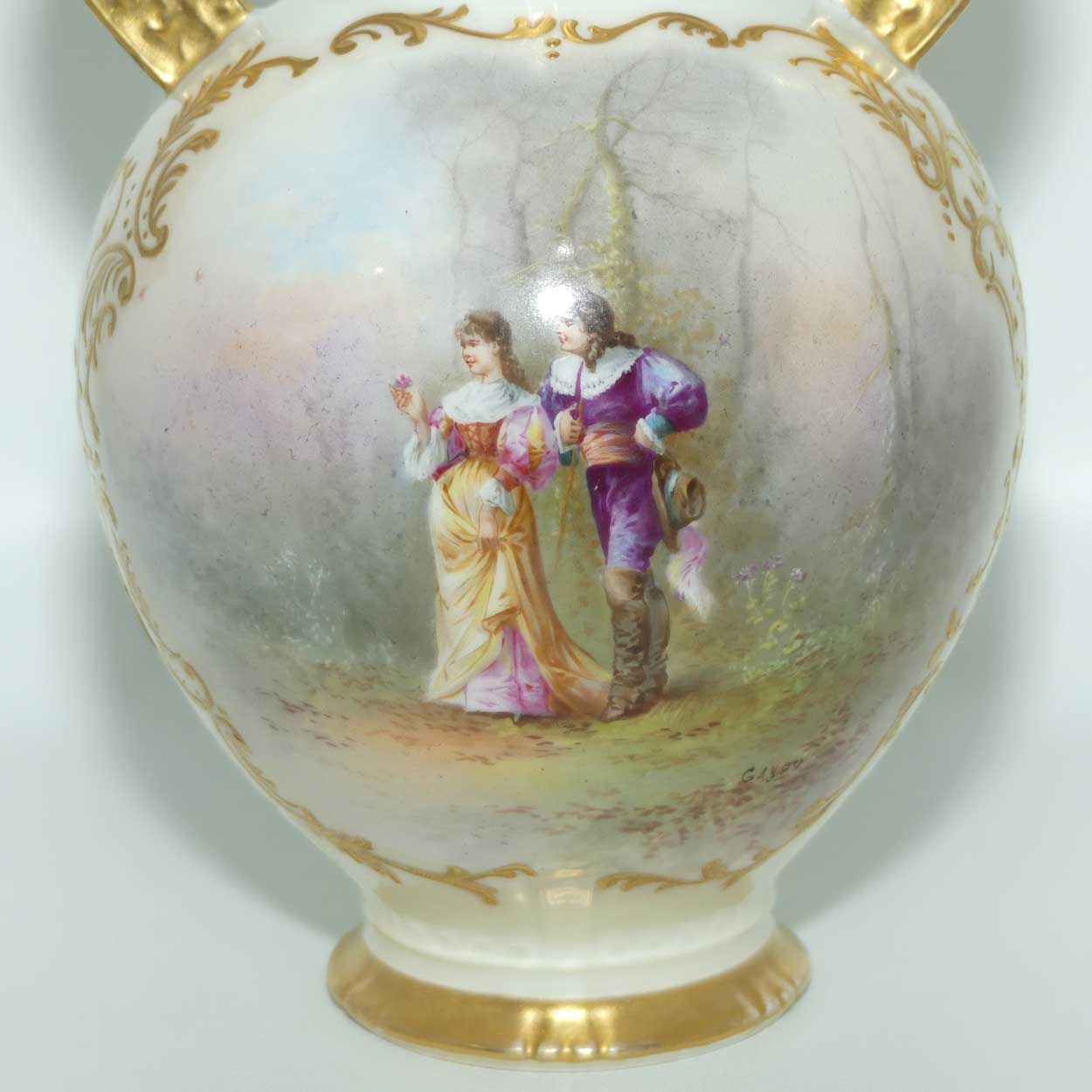 Late 19th Century French Sevres style waisted vase with reticulated rim and gilt handles