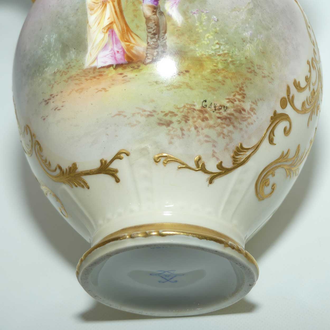 Late 19th Century French Sevres style waisted vase with reticulated rim and gilt handles