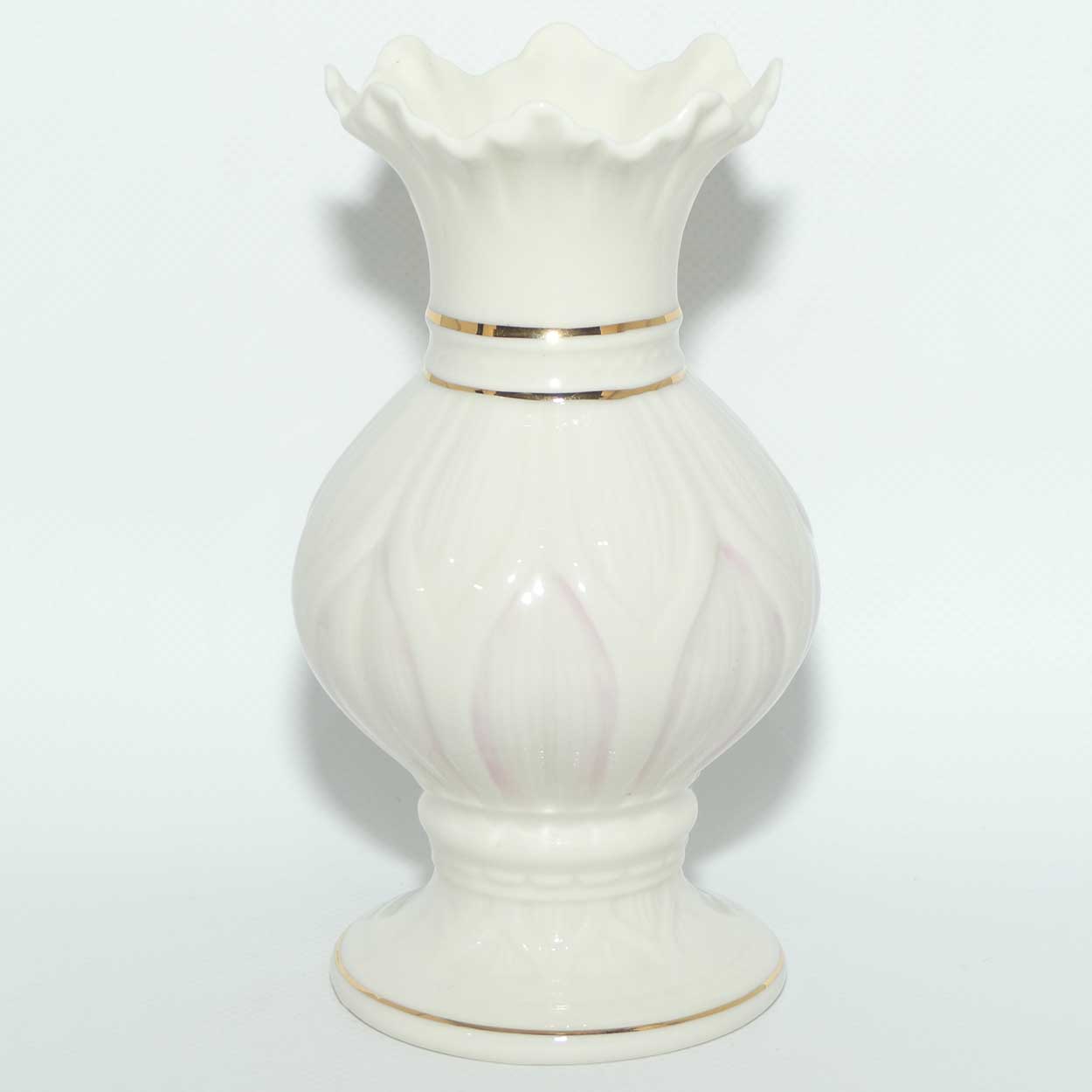 Belleek frill top Thistle pattern vase | Pink | 2nd Blue Mark