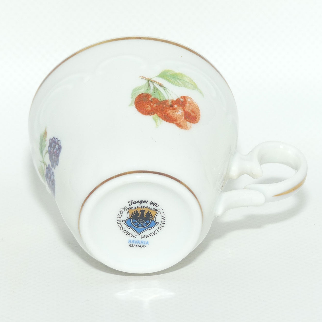 Jaeger 1897 Bavaria Germany Fruit motif demi tasse cup and saucer