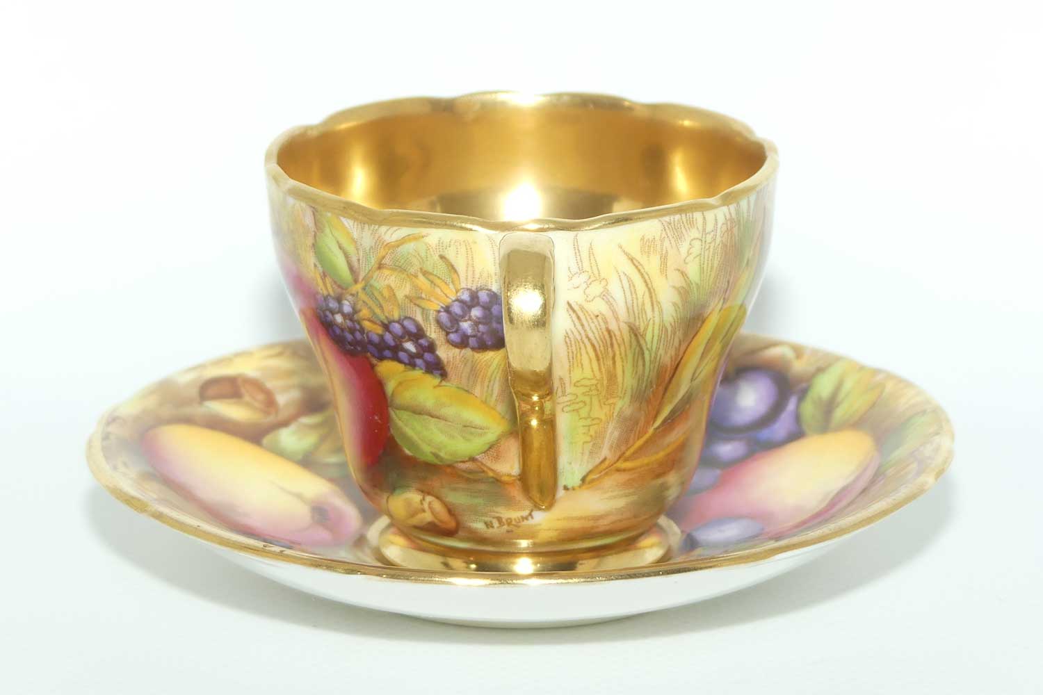 Aynsley Orchard Gold with gilt interior demi tasse duo | signed Brunt