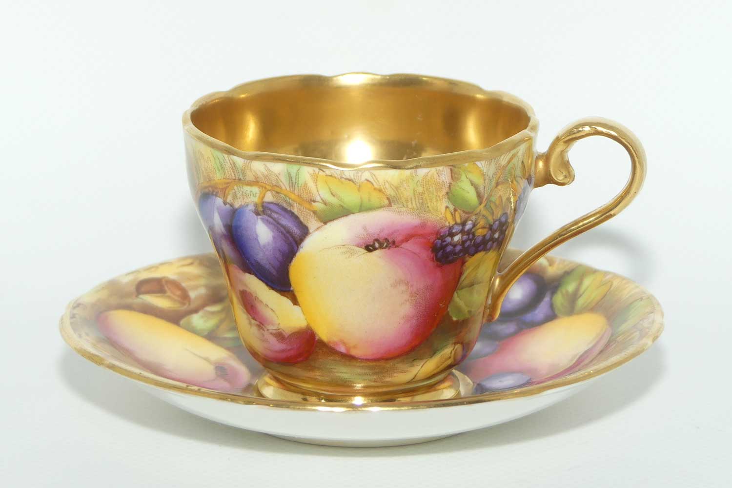 Aynsley Orchard Gold with gilt interior demi tasse duo | signed Brunt