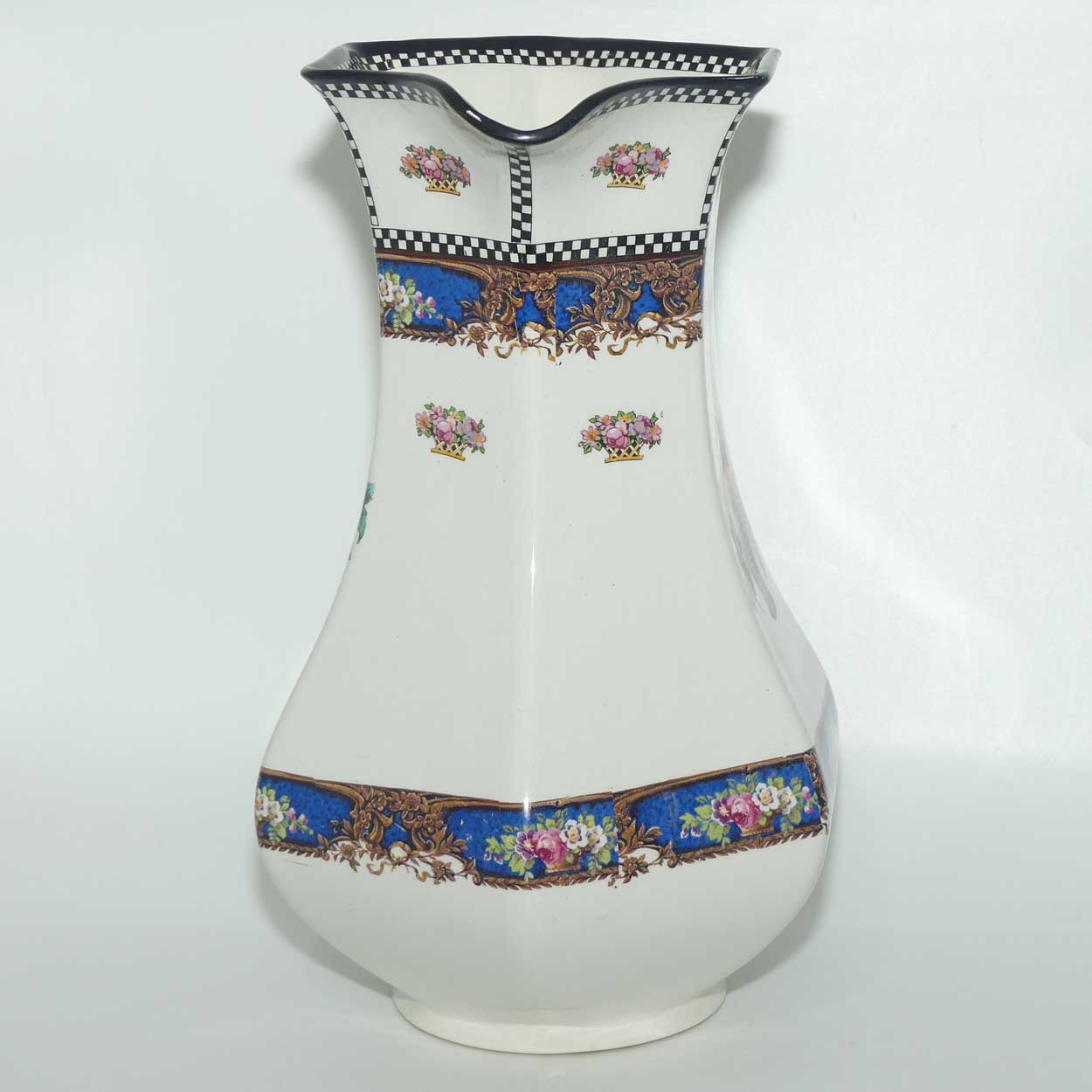 H & K Tunstall Fruit and Flowers decorated tall wash jug | Check border