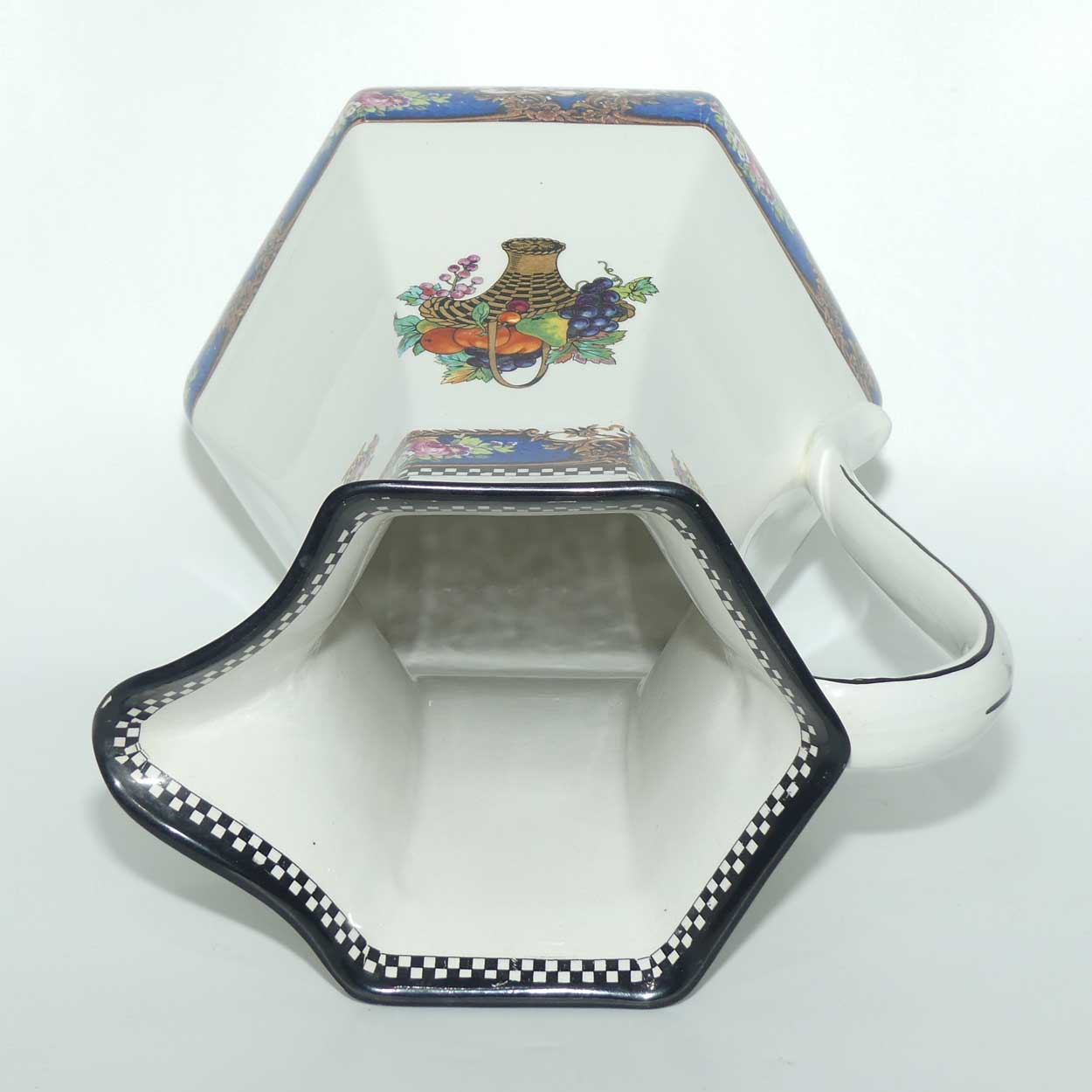 H & K Tunstall Fruit and Flowers decorated tall wash jug | Check border