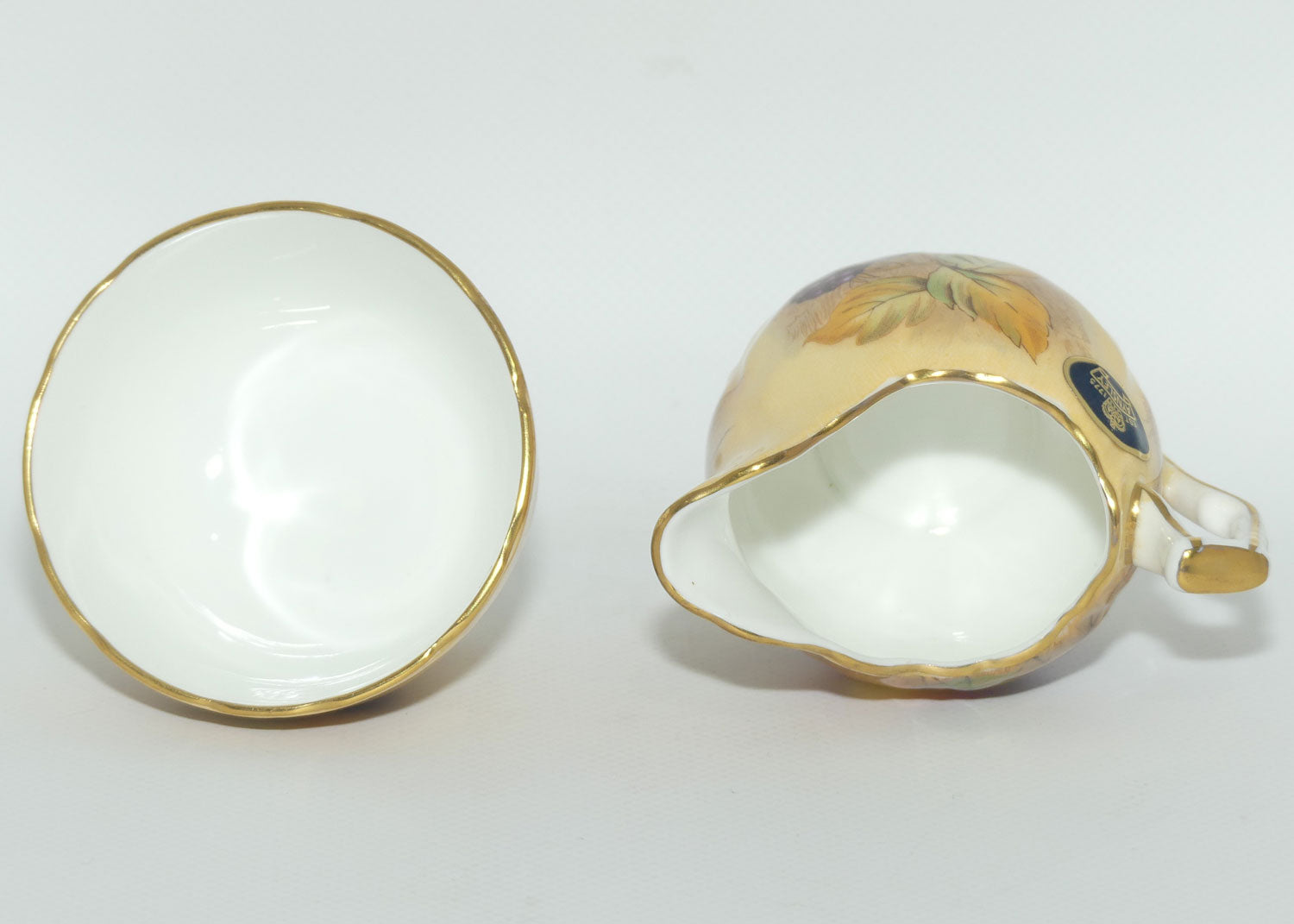 Aynsley Fruit Orchard Gold sugar and creamer | Coffee size | signed N Brunt | original label