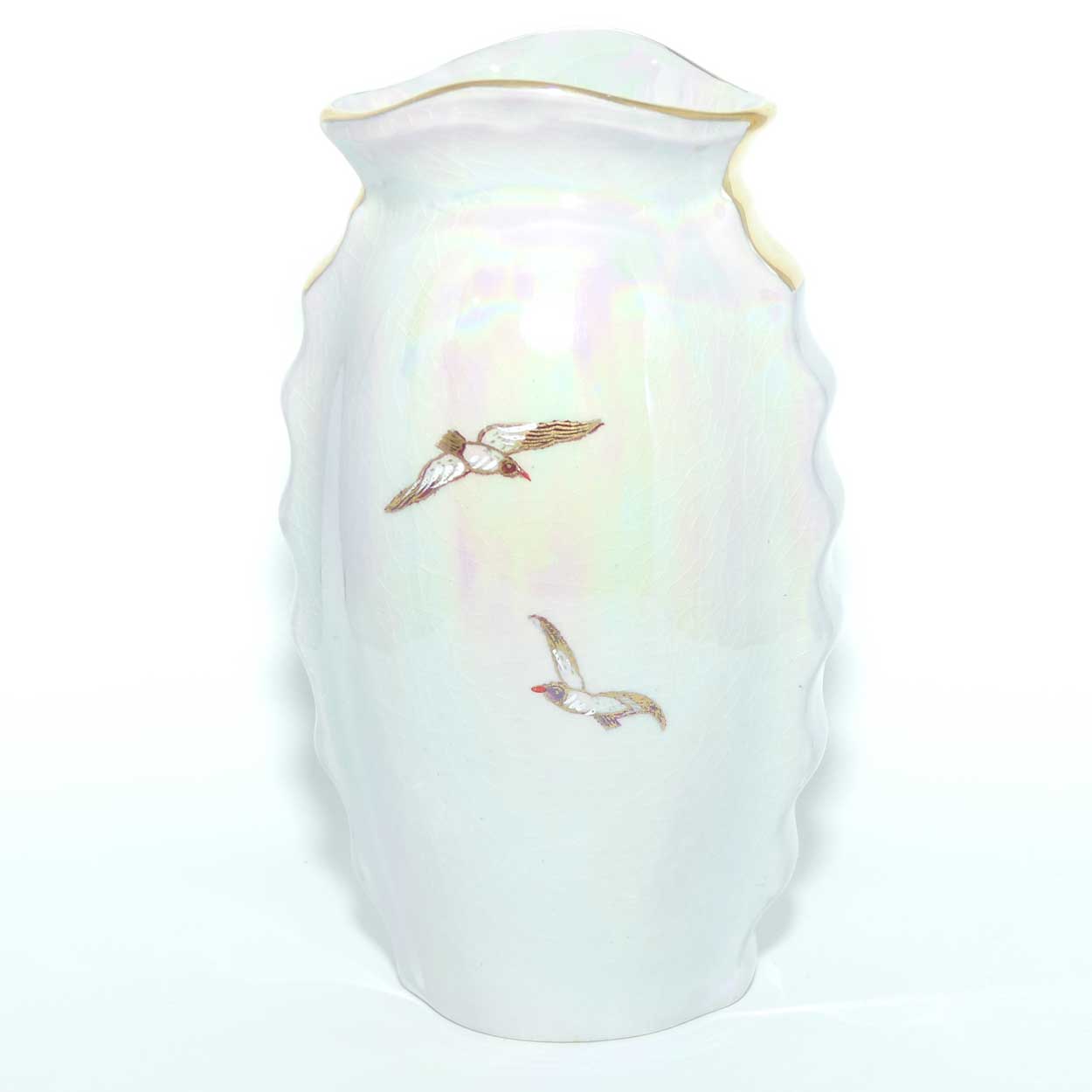 Crown Devon Fieldings Lustre Grey Galleon design vase | signed D Cole | 15.5cms