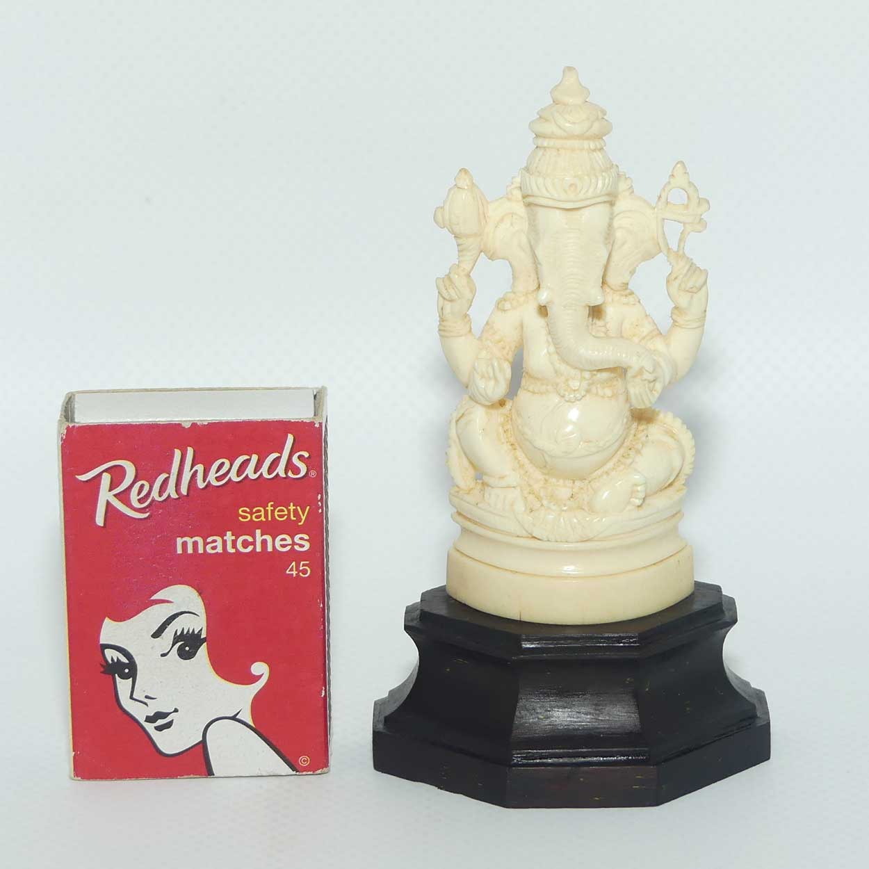 Carved Ivory Figure on Rosewood base | Ganesha | 10.5cm