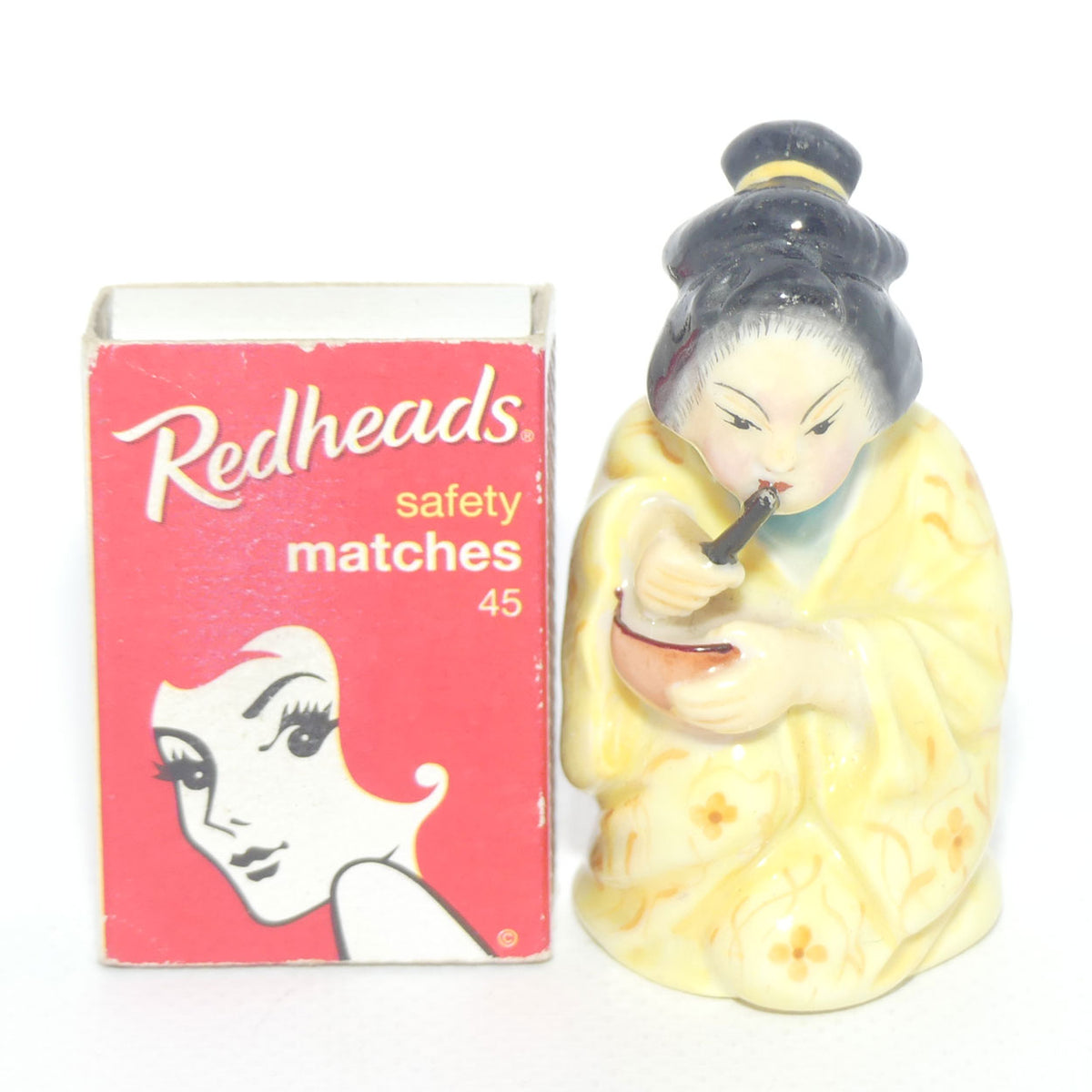 Royal Worcester figural Geisha Girl | Japanese Girl candle snuffer | Puce mark | c.1909