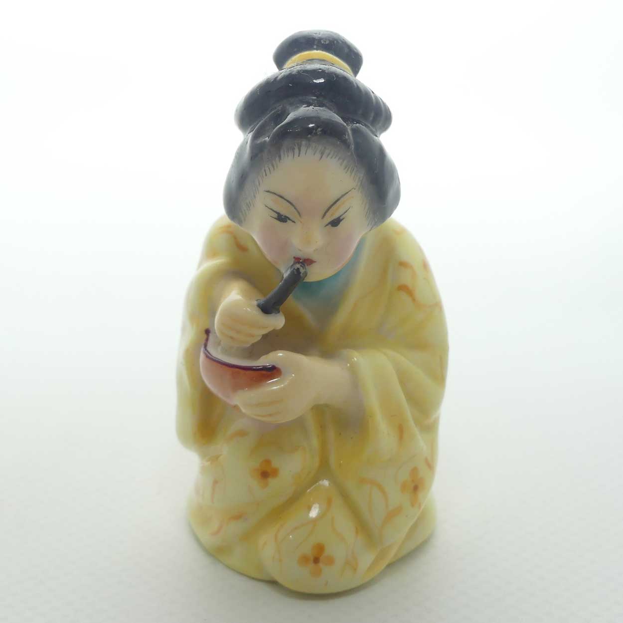 Royal Worcester figural Geisha Girl | Japanese Girl candle snuffer | Puce mark | c.1909