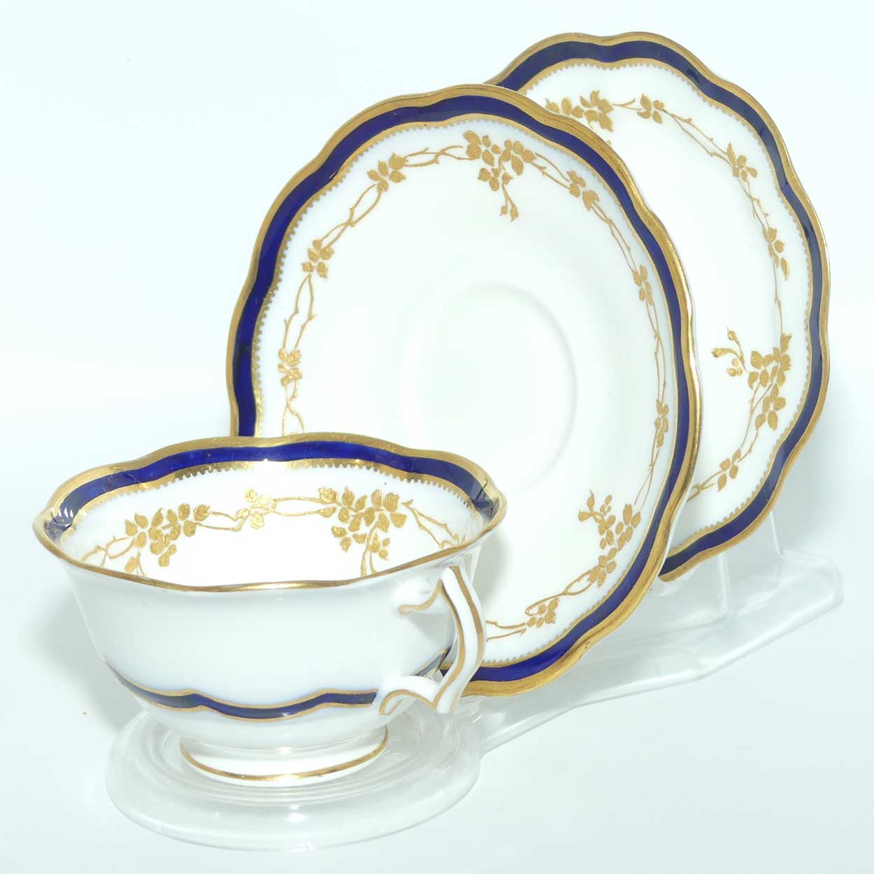 George Jones & Sons Crescent China Blue and Gilt trio