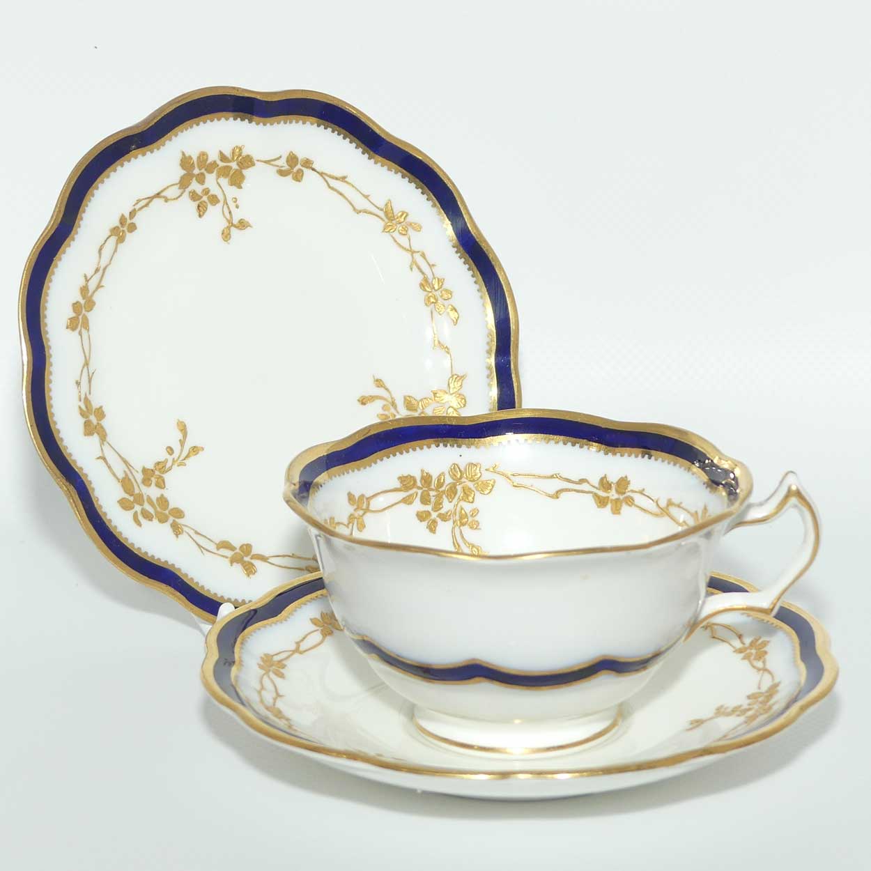 George Jones & Sons Crescent China Blue and Gilt trio