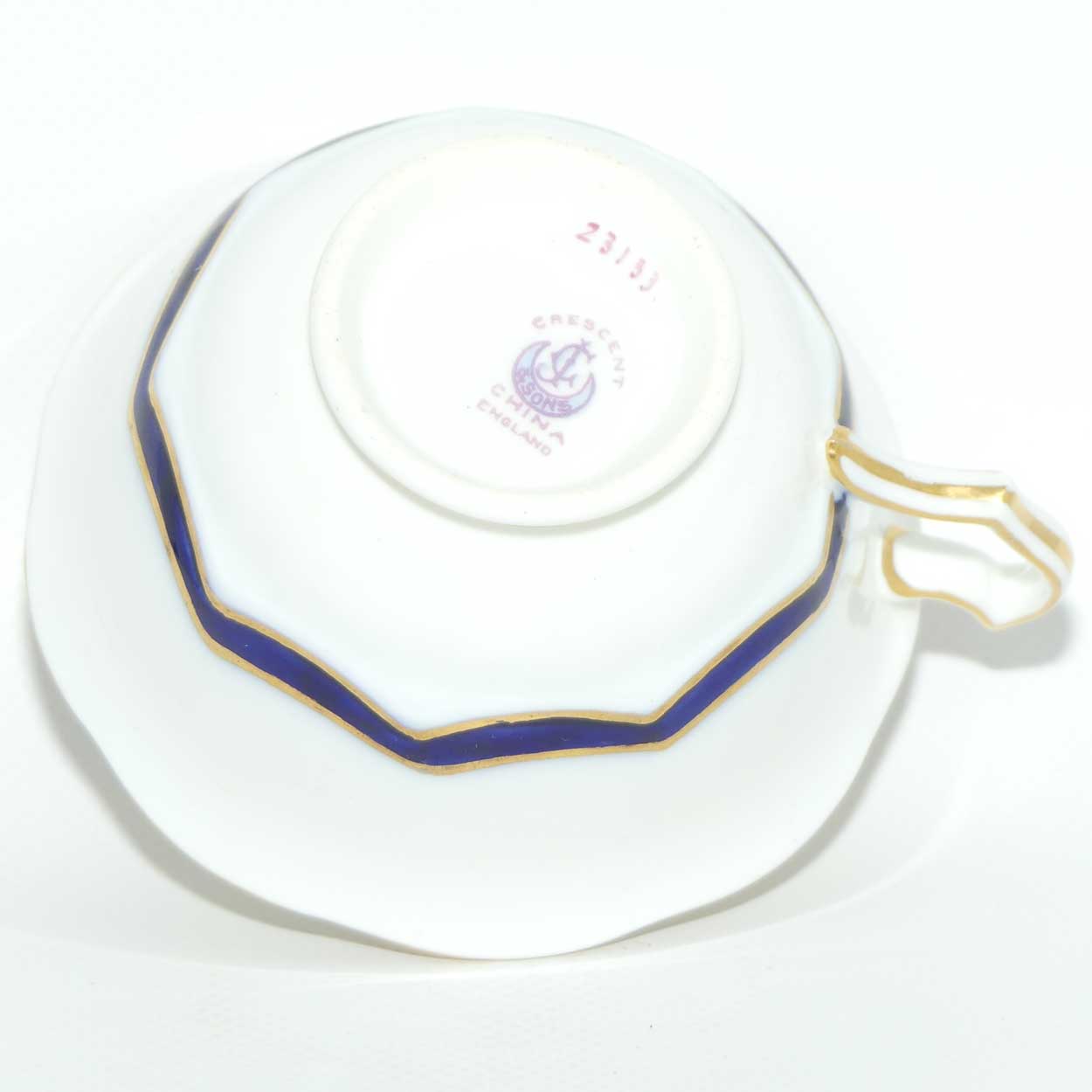 George Jones & Sons Crescent China Blue and Gilt trio