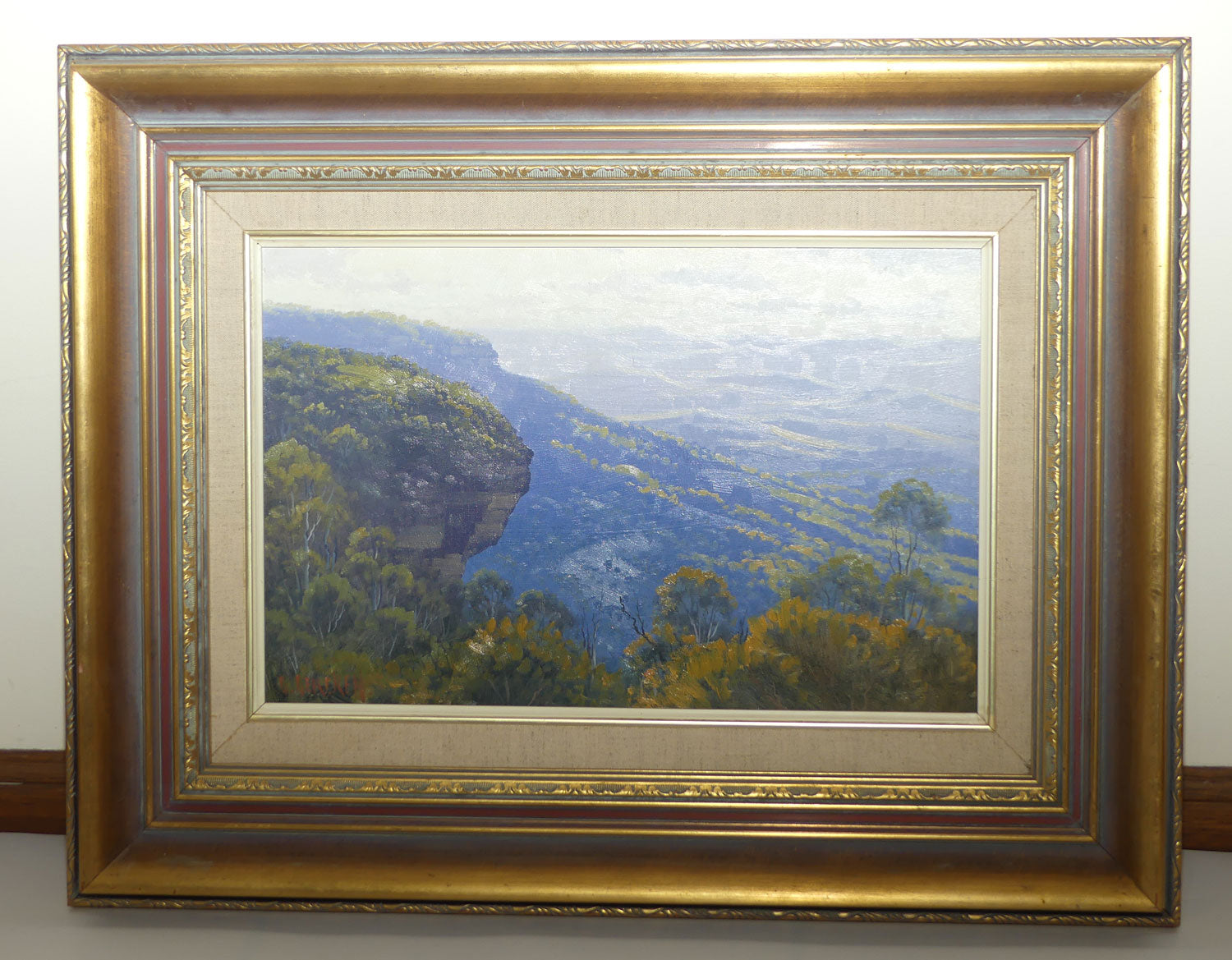 Original Oil on Board | Framed | Afternoon Light across the Megalong Hills from Wells Ledge, Blackheath NSW | Graham Gercken