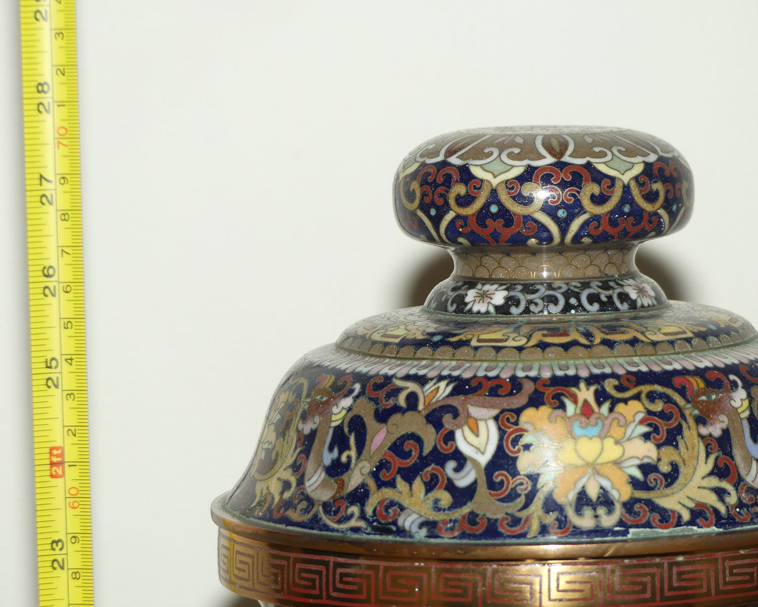 20th Century Chinese Cloisonne Gilt Bronze lidded urn with Elephant Handles | Royal Blue | 70cm tall