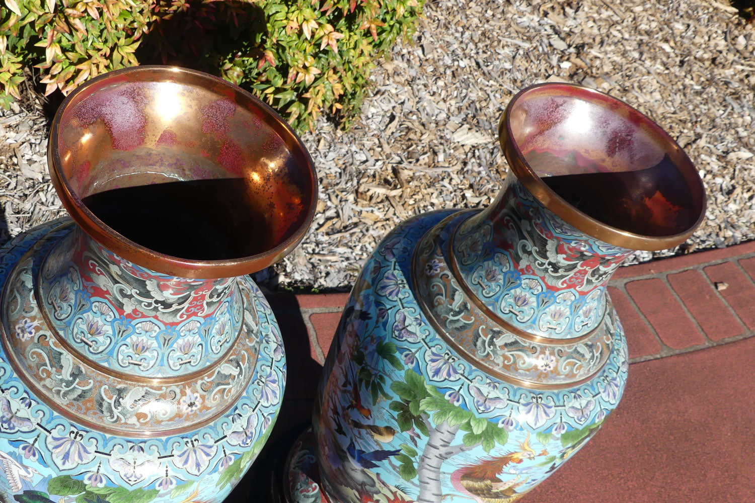 Pair of early 20th Century Chinese Cloisonne Floor vases on wooden stands | 90cm tall