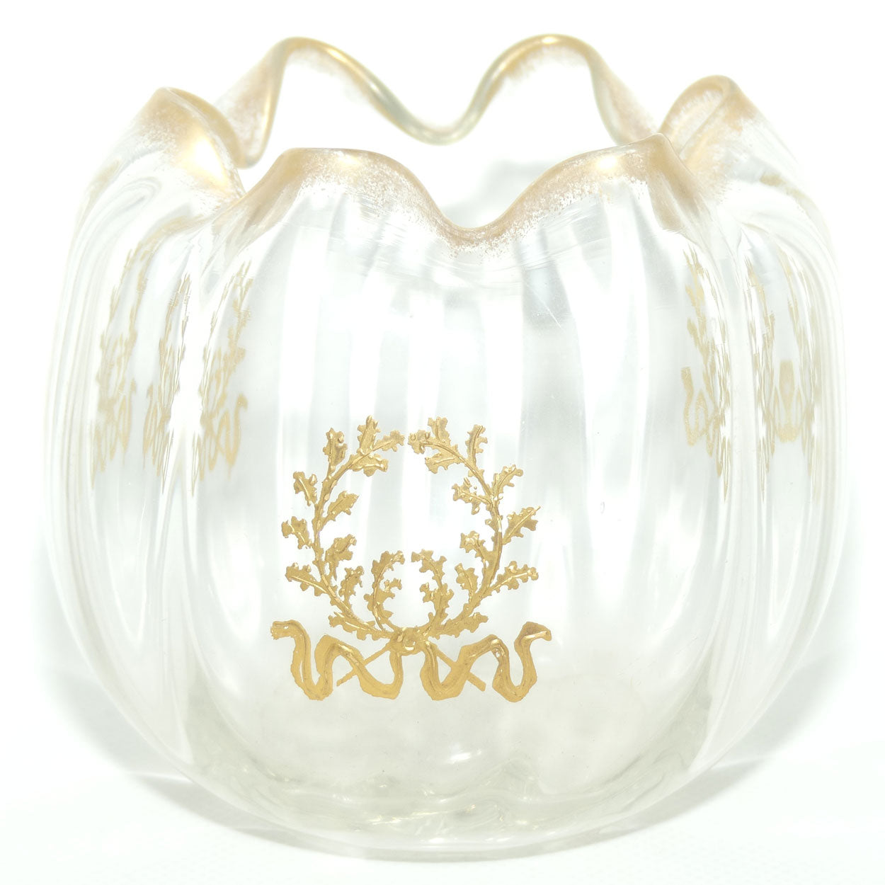 Edwardian era Gilt trim and hand decorated glass bowl
