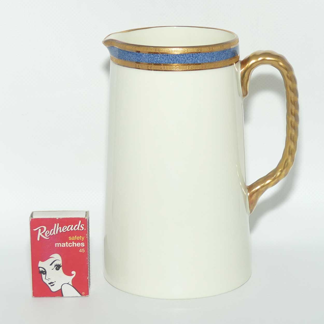 Royal Doulton superbly gilt rope twist handle jug decorated with Blue band | H3367 | 16+ cm tall