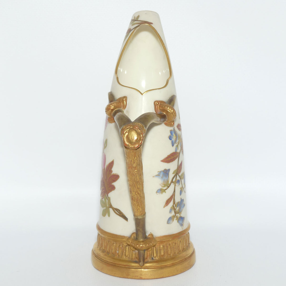 Royal Worcester Blush Ivory hand painted and gilt horn handle jug | Smaller, Dogwood Rose |