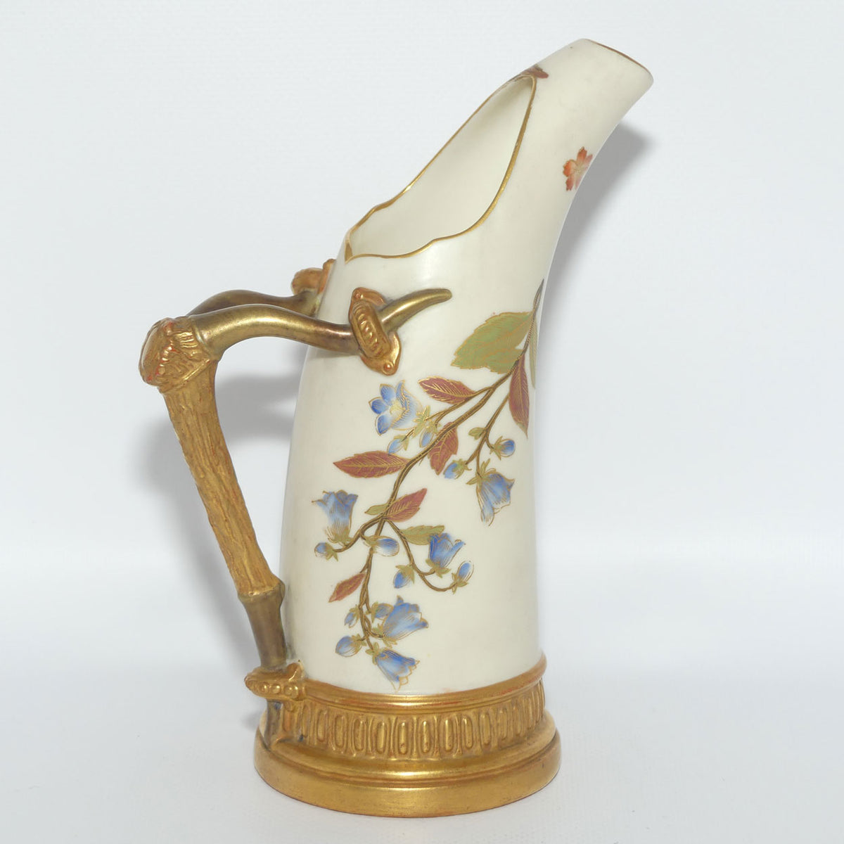 Royal Worcester Blush Ivory hand painted and gilt horn handle jug | Smaller, Dogwood Rose |