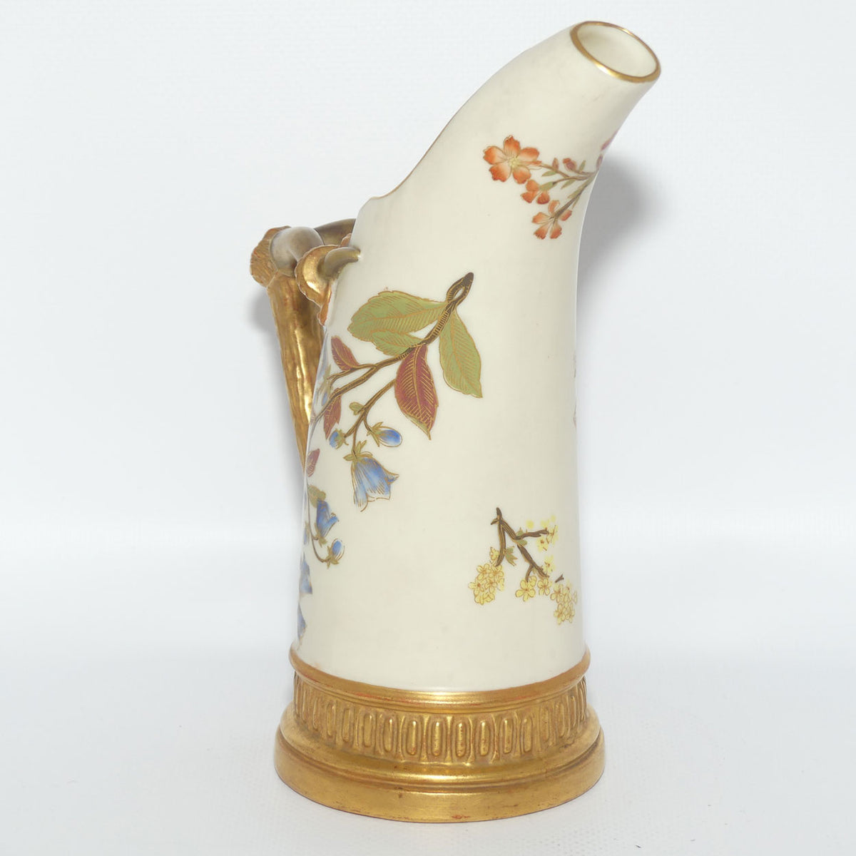 Royal Worcester Blush Ivory hand painted and gilt horn handle jug | Smaller, Dogwood Rose |