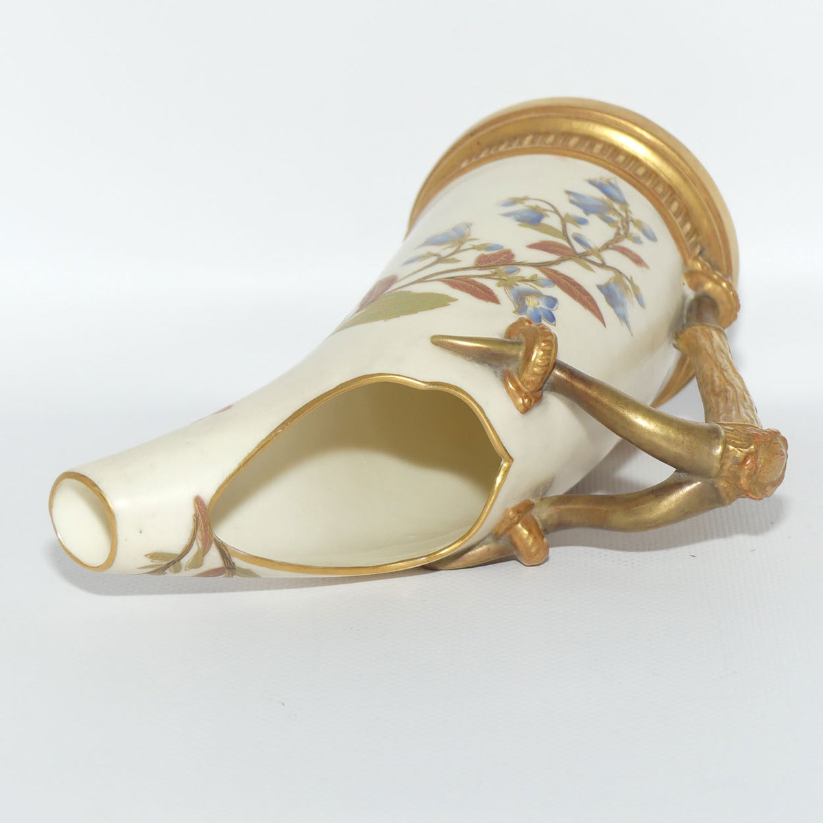 Royal Worcester Blush Ivory hand painted and gilt horn handle jug | Smaller, Dogwood Rose |