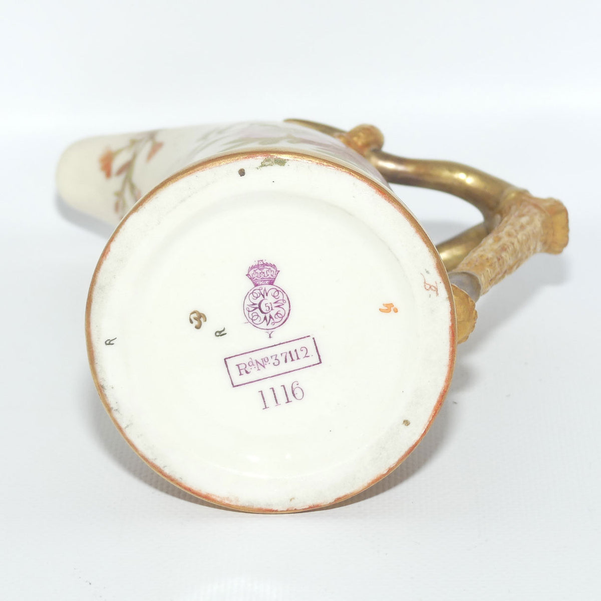 Royal Worcester Blush Ivory hand painted and gilt horn handle jug | Smaller, Dogwood Rose |