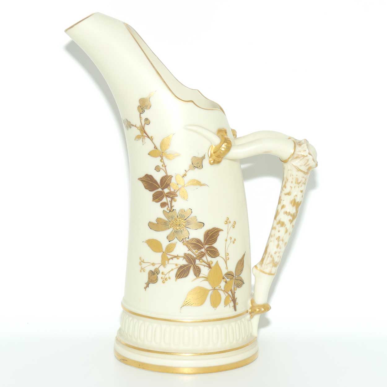 Royal Worcester Blush Ivory hand painted and gilt horn handle jug