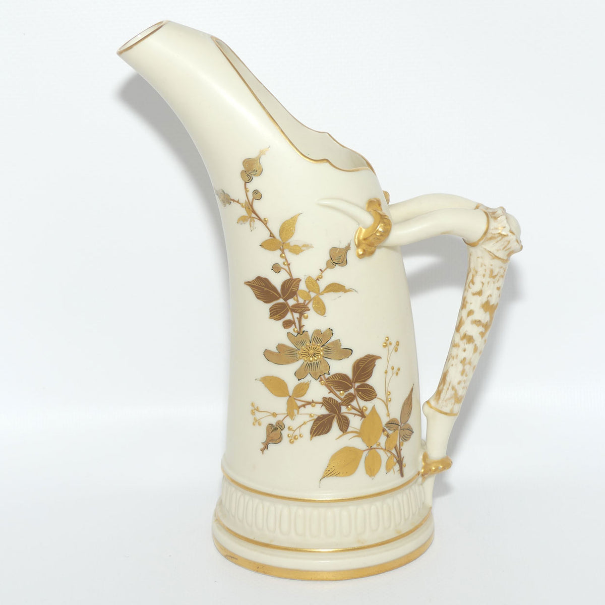 Royal Worcester Blush Ivory hand painted and gilt horn handle jug