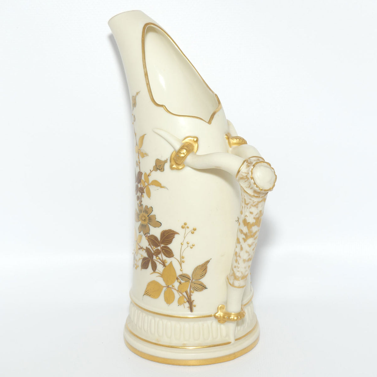 Royal Worcester Blush Ivory hand painted and gilt horn handle jug
