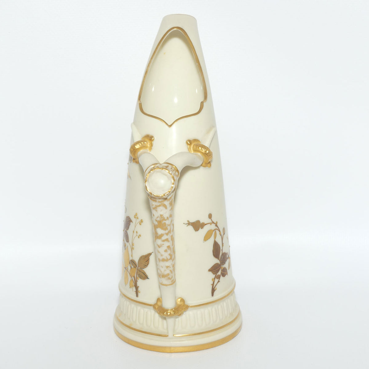 Royal Worcester Blush Ivory hand painted and gilt horn handle jug