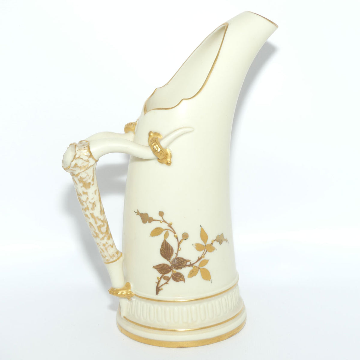 Royal Worcester Blush Ivory hand painted and gilt horn handle jug