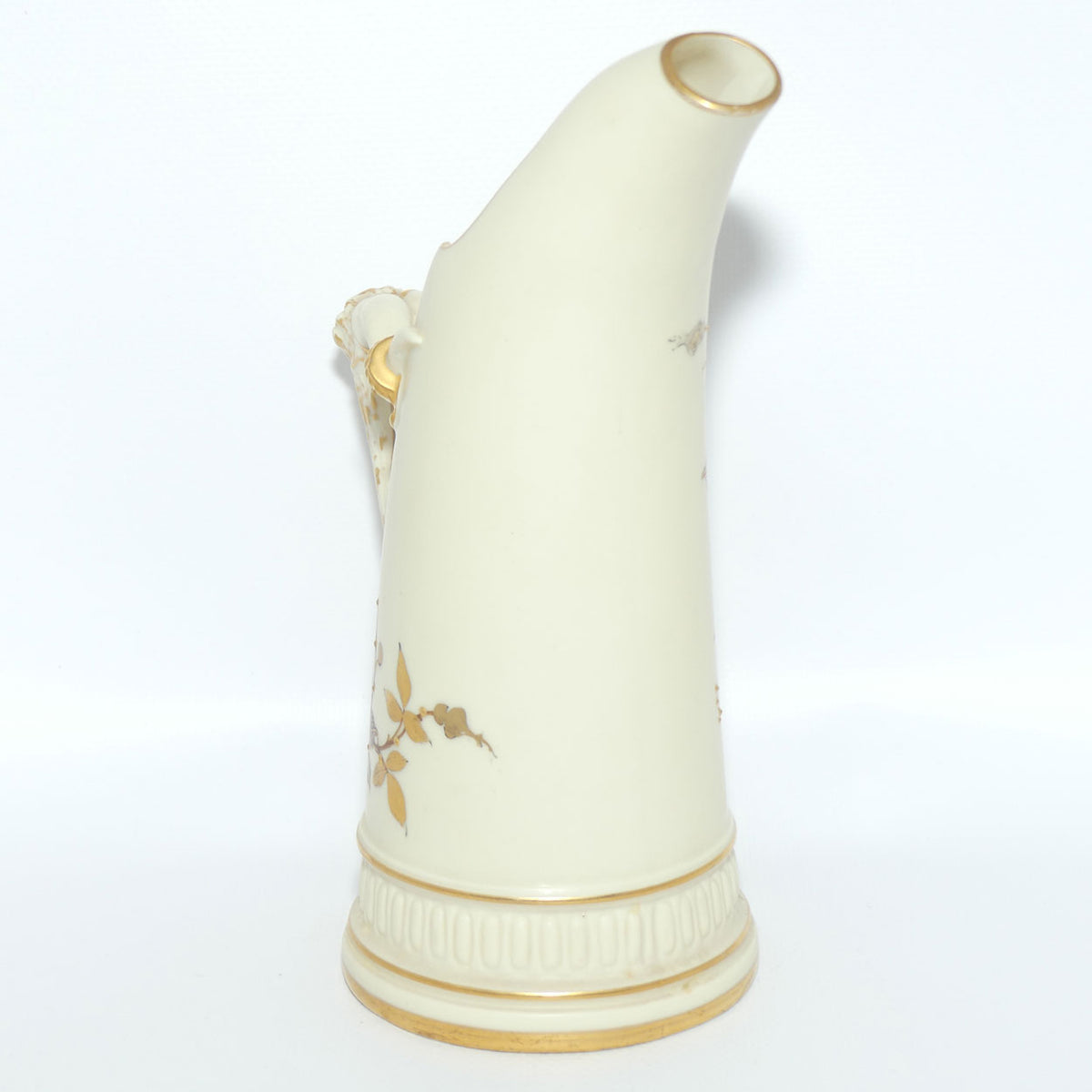 Royal Worcester Blush Ivory hand painted and gilt horn handle jug