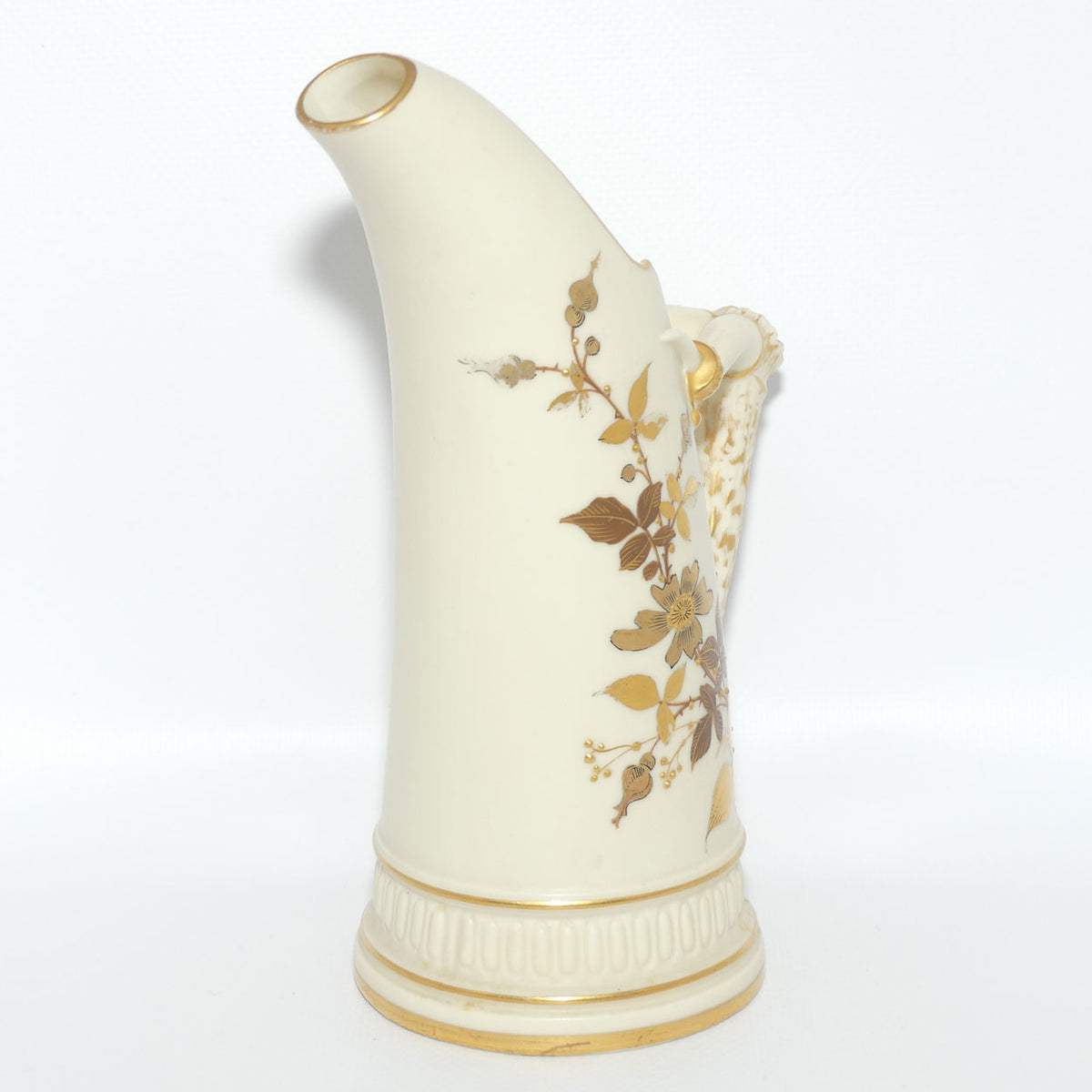 Royal Worcester Blush Ivory hand painted and gilt horn handle jug