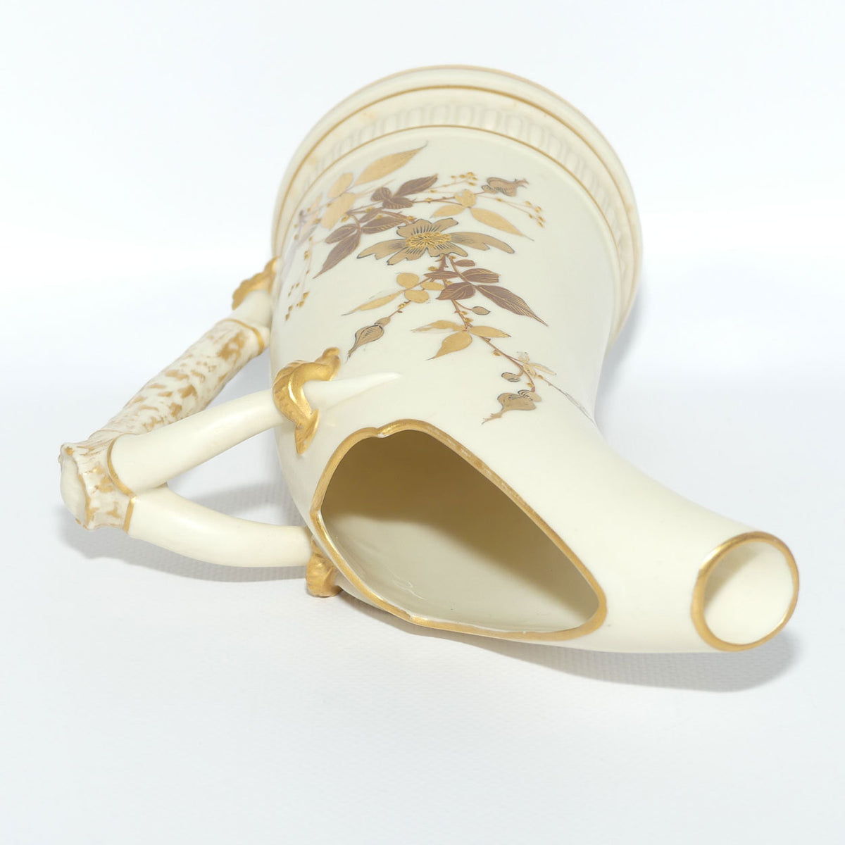 Royal Worcester Blush Ivory hand painted and gilt horn handle jug