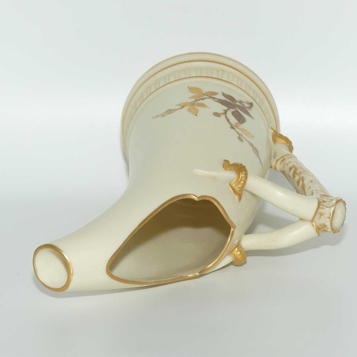 Royal Worcester Blush Ivory hand painted and gilt horn handle jug