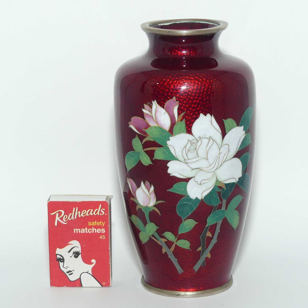 Japanese Ginbari Cloisonne vase with floral motif signed Sato