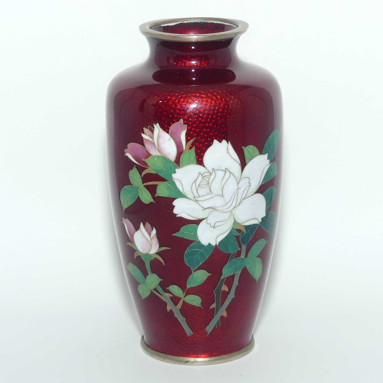 Japanese Ginbari Cloisonne vase with floral motif signed Sato