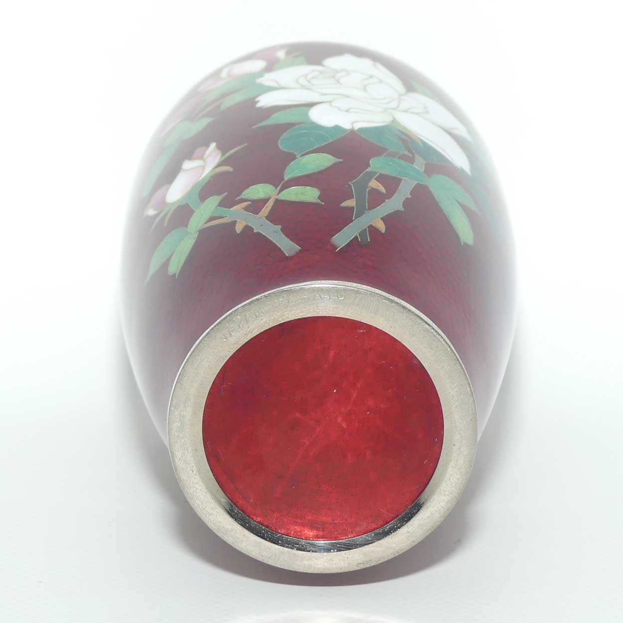 Japanese Ginbari Cloisonne vase with floral motif signed Sato
