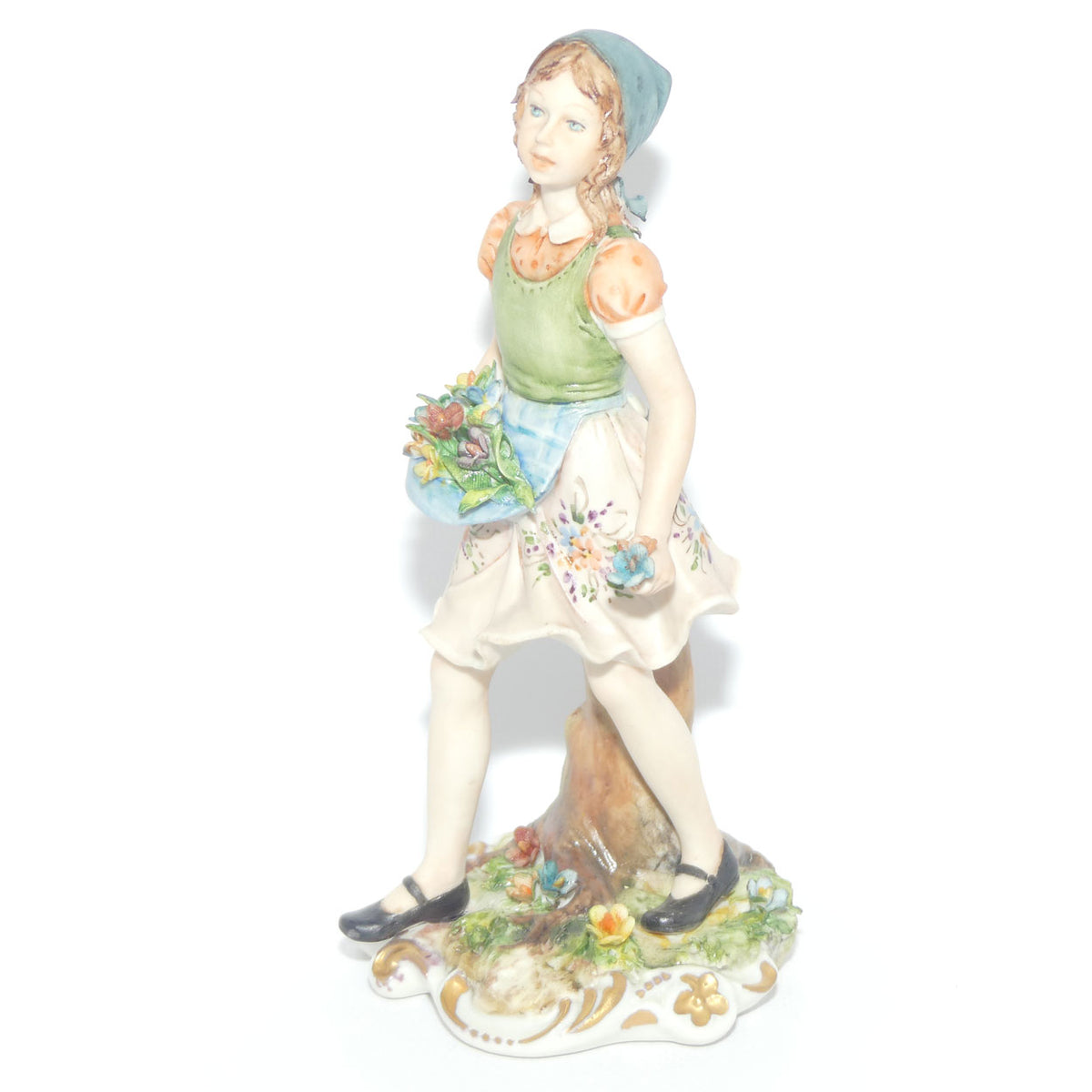 Capodimonte figure signed Sandro | Girl with Flowers