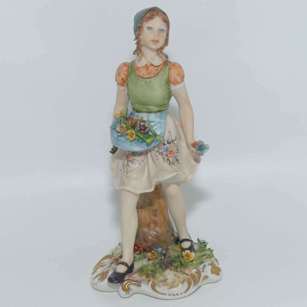 Capodimonte figure signed Sandro | Girl with Flowers