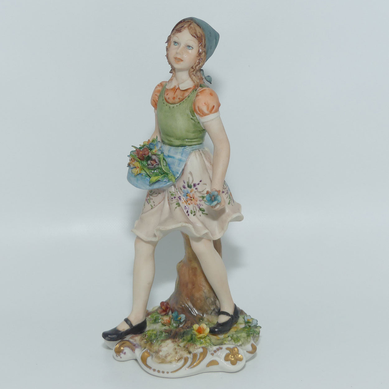 Capodimonte figure signed Sandro | Girl with Flowers