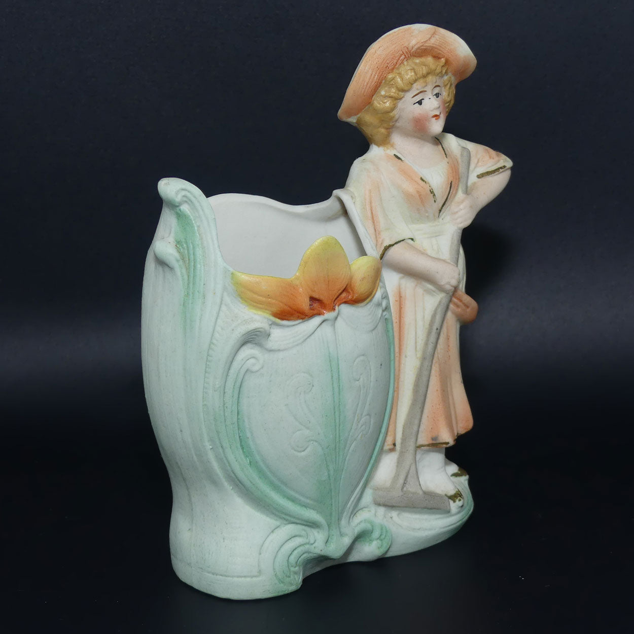 Grafenthal Schneider DEP Art Nouveau bisque spill vase | Girl Raking Success