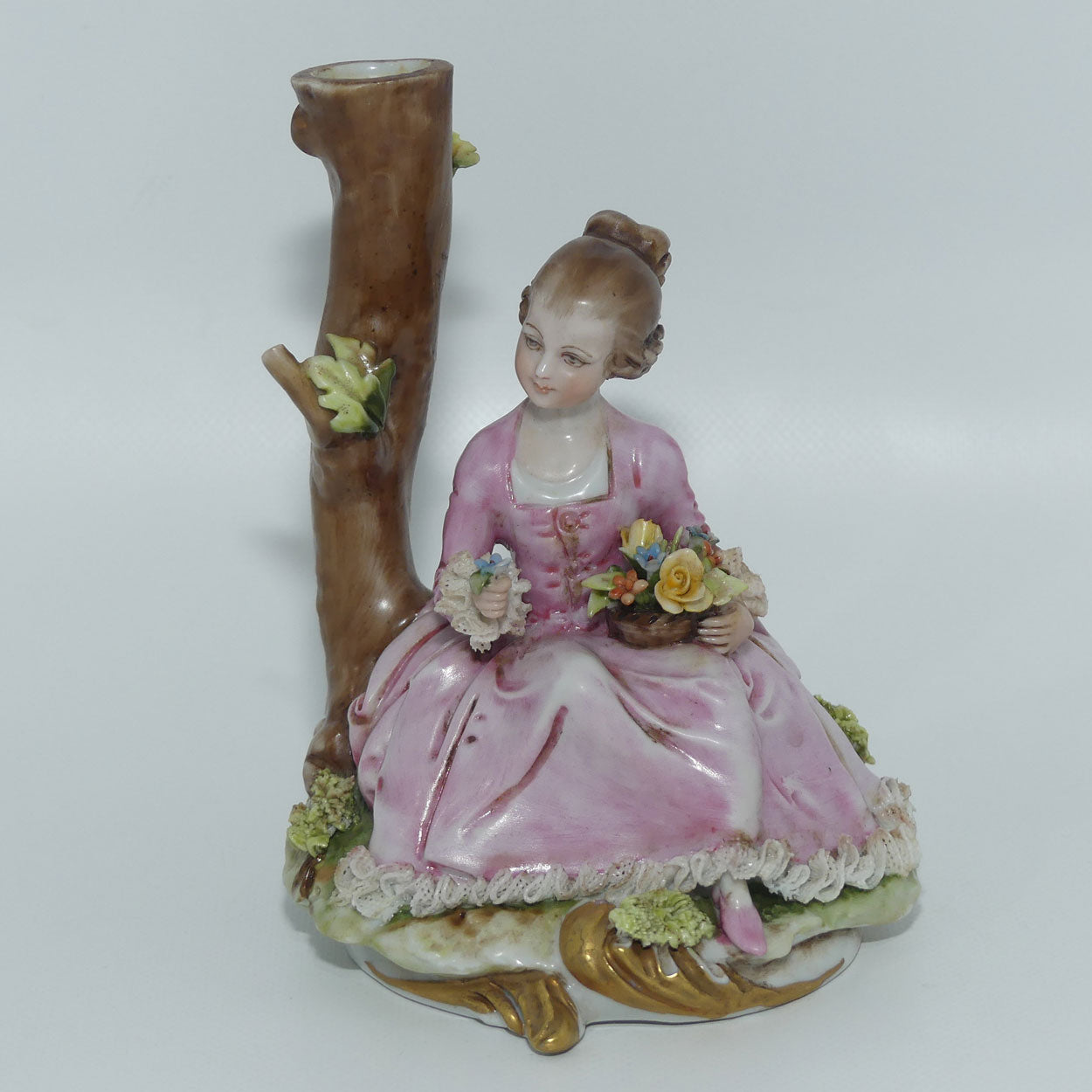 Capodimonte figure signed D Bellaire | Girl with Flowers beside Tree