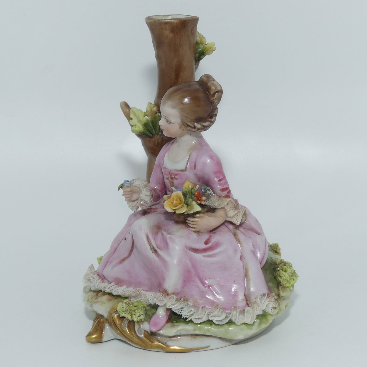 Capodimonte figure signed D Bellaire | Girl with Flowers beside Tree