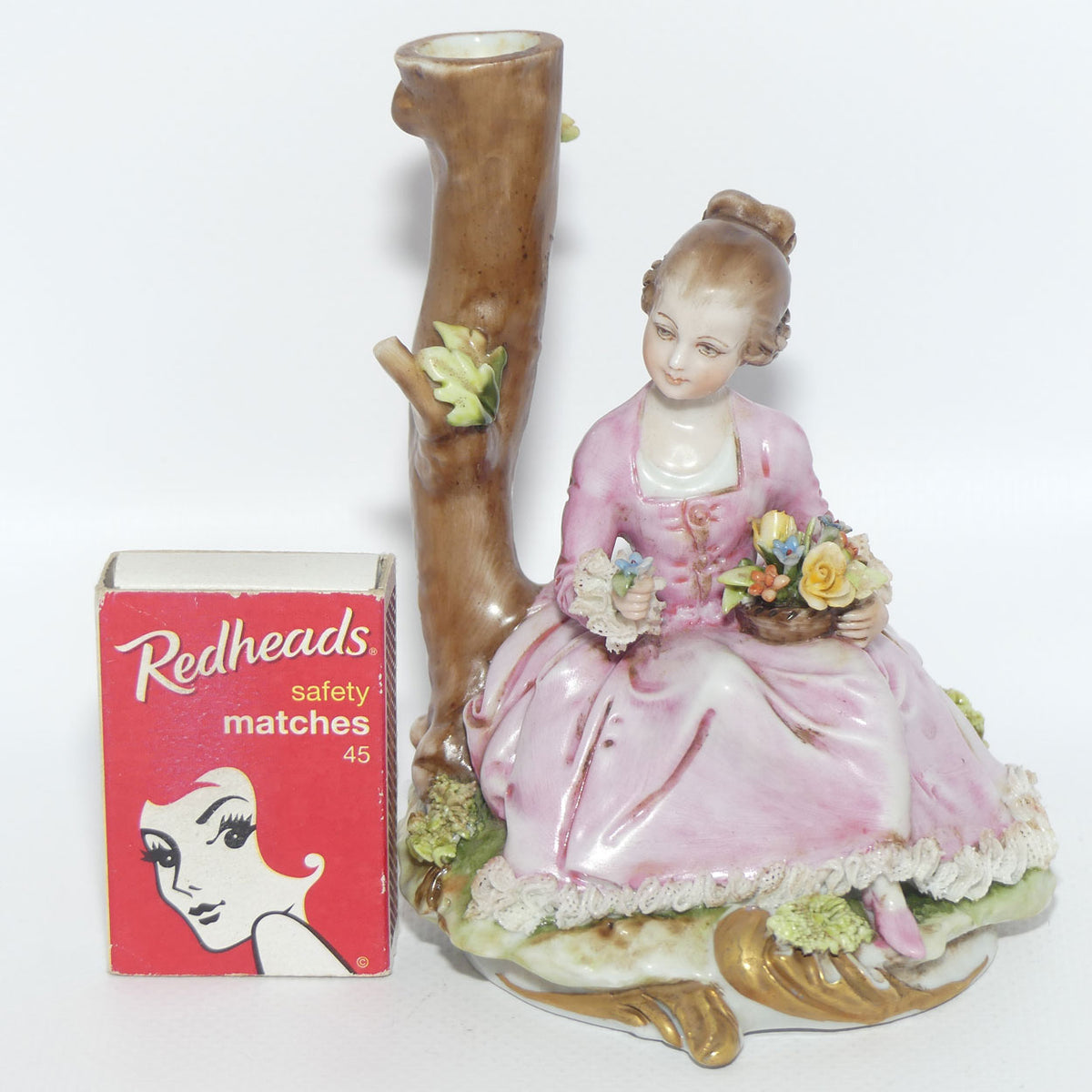 Capodimonte figure signed D Bellaire | Girl with Flowers beside Tree