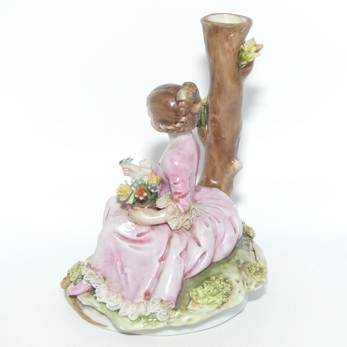 Capodimonte figure signed D Bellaire | Girl with Flowers beside Tree