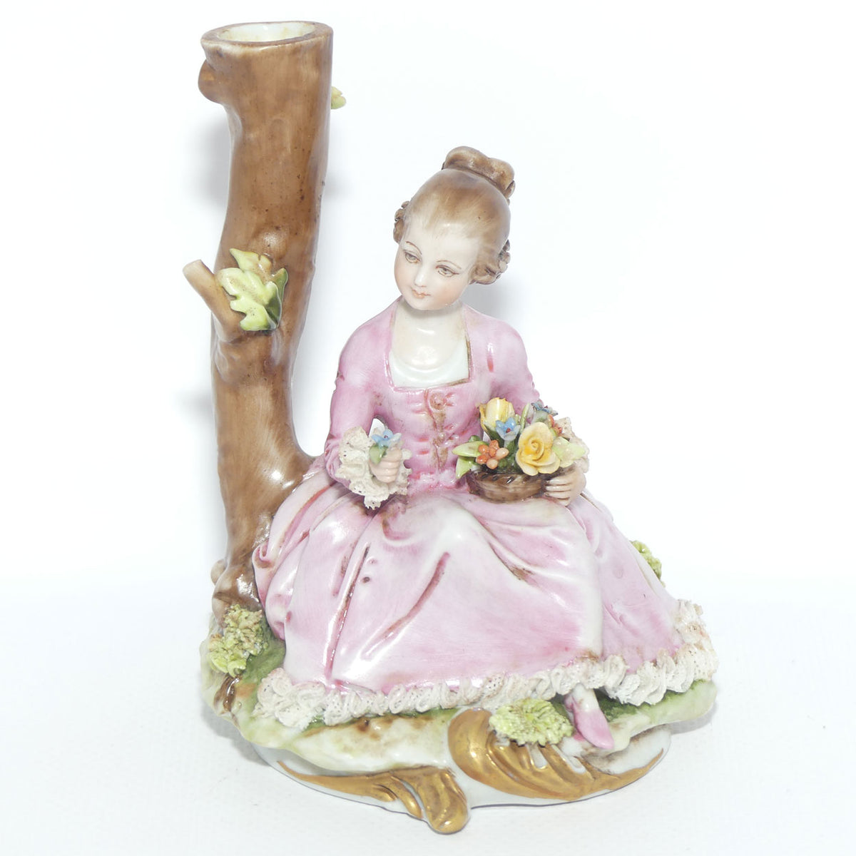 Capodimonte figure signed D Bellaire | Girl with Flowers beside Tree