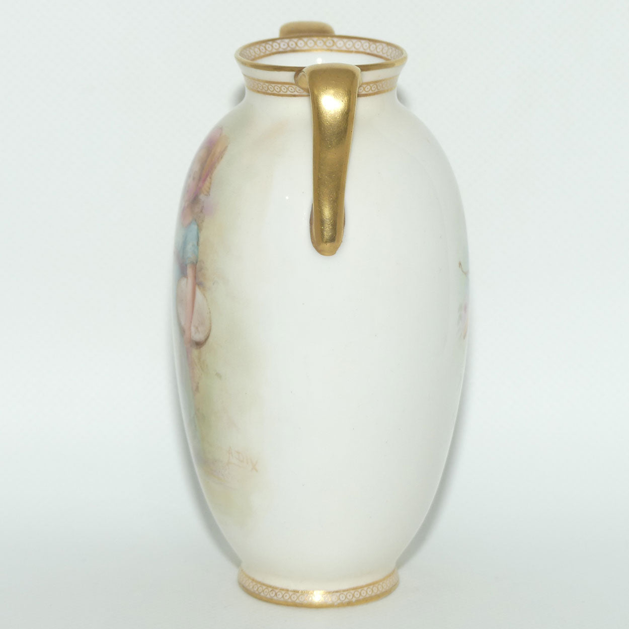 Royal Doulton hand painted twin handle vase | Victorian Girl with Bird | signed A Dix