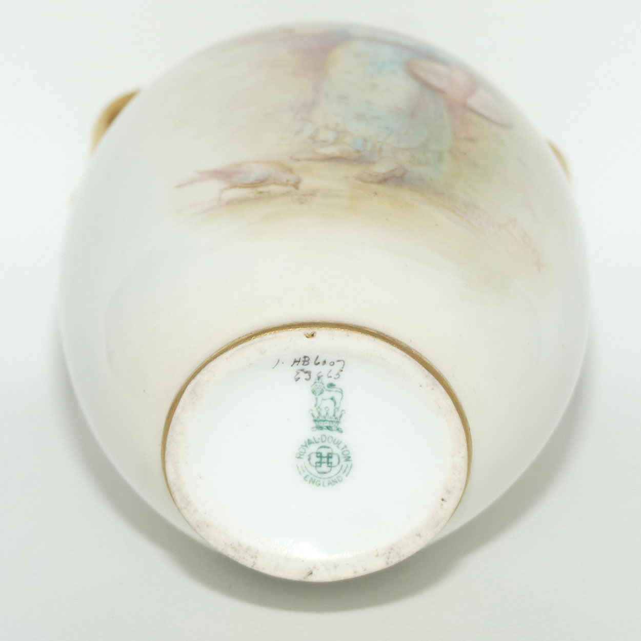 Royal Doulton hand painted twin handle vase | Victorian Girl with Bird | signed A Dix